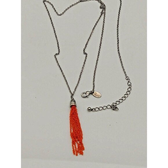 Lia Sophia Silvertone Orange Tassel charm chain necklace (30"-32") - Picture 7 of 7